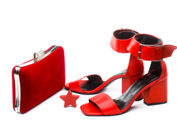 High heel women shoes and a bags. Stylish red womens leather sandals shoes. Woman bag. Ladies bag and stylish red shoes. Colorful leather shoes stiletto. Stylish classic women leather shoe